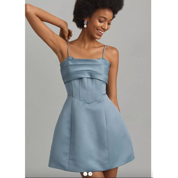 Anthropologie Elliatt Coralie Mini Satin Dress | Sz L, Sly Blue NWT - Picture 1 of 9
